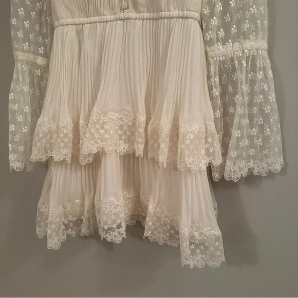NEW Self-Portrait Chiffon Lace Tiered Mini Dress White Ivory | size UK 8 / US 4 - Picture 10 of 16